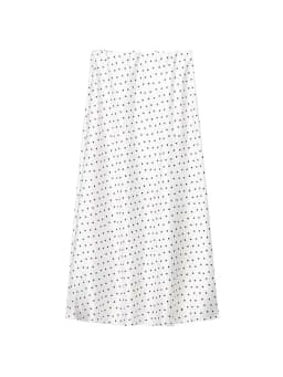 HH Women Elegant Polka Dot Satin Midi Skirt High Waist Silky Long Skirt Casual Daily Office Wear Retro Summer Streetwear