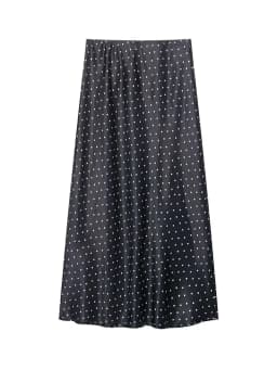 HH Women Elegant Polka Dot Satin Midi Skirt High Waist Silky Long Skirt Casual Daily Office Wear Retro Summer Streetwear