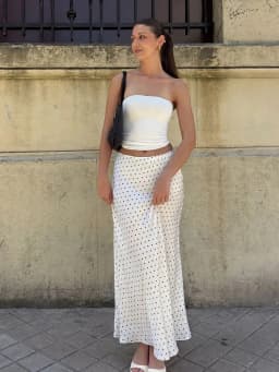 HH Women Elegant Polka Dot Satin Midi Skirt High Waist Silky Long Skirt Casual Daily Office Wear Retro Summer Streetwear