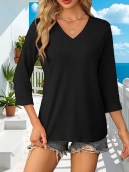 2026 New Western Style Women's Three-quarter Sleeve V-neck Versatile T-shirt