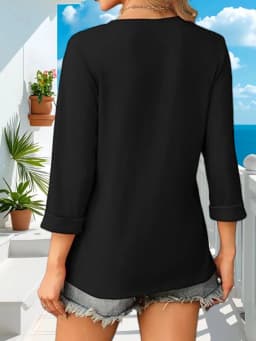 2026 New Western Style Women's Three-quarter Sleeve V-neck Versatile T-shirt