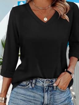 2026 New Western Style Women's Three-quarter Sleeve V-neck Versatile T-shirt