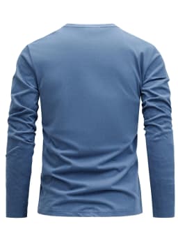 Men's 100% pure cotton loose and comfortable casual sports mountain pattern printed round neck long sleeved T-shirt versatile