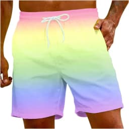 Men's Sweat Absorbing and Breathable Beach Shorts, Suitable for Rainbow Colored Men's Swimming Pants, Popular