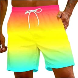 Men's Sweat Absorbing and Breathable Beach Shorts, Suitable for Rainbow Colored Men's Swimming Pants, Popular