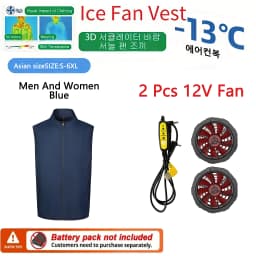 Plus Size S-6XL Cooling Fan Vest, 5V Dual Fan Ice Air Conditioned Jacket, Blue White Summer Cool Workwear for Men Women