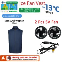 Plus Size S-6XL Cooling Fan Vest, 5V Dual Fan Ice Air Conditioned Jacket, Blue White Summer Cool Workwear for Men Women