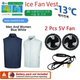 Plus Size S-6XL Cooling Fan Vest, 5V Dual Fan Ice Air Conditioned Jacket, Blue White Summer Cool Workwear for Men Women