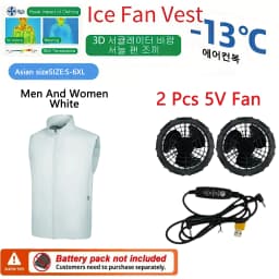 Plus Size S-6XL Cooling Fan Vest, 5V Dual Fan Ice Air Conditioned Jacket, Blue White Summer Cool Workwear for Men Women