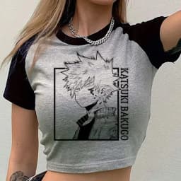 Bakugo Katsuki cropped top shoujo 2000s meme baddie goth funny t shirt anime cutecore gyaru goth cute