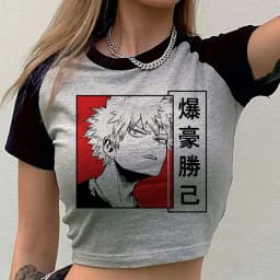 Bakugo Katsuki cropped top shoujo 2000s meme baddie goth funny t shirt anime cutecore gyaru goth cute