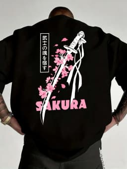 Japanese Katana Sakura Printed Cotton T-Shirts Mens Summer O-Neck Short Sleeve T Shirt Soft Oversized Tops Basic Male Clothes