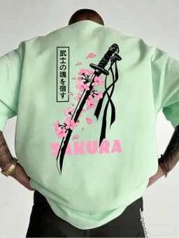 Japanese Katana Sakura Printed Cotton T-Shirts Mens Summer O-Neck Short Sleeve T Shirt Soft Oversized Tops Basic Male Clothes