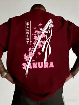 Japanese Katana Sakura Printed Cotton T-Shirts Mens Summer O-Neck Short Sleeve T Shirt Soft Oversized Tops Basic Male Clothes