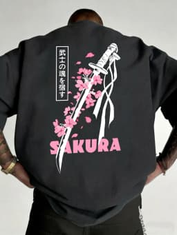 Japanese Katana Sakura Printed Cotton T-Shirts Mens Summer O-Neck Short Sleeve T Shirt Soft Oversized Tops Basic Male Clothes