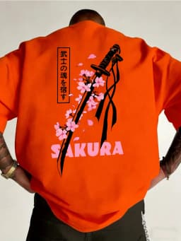 Japanese Katana Sakura Printed Cotton T-Shirts Mens Summer O-Neck Short Sleeve T Shirt Soft Oversized Tops Basic Male Clothes