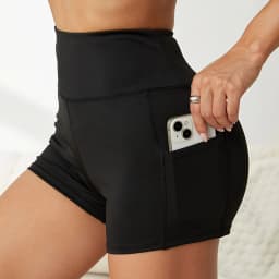 Women's 3-Point Sports Shorts High Waist Slim Fit Yoga Workout Running Shorts Sexy Slimming No Camel Toe with Pocket