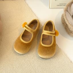 Spring Big Girls Velvet Mary Jane Shoes With Pom Pom Kids Flats Princess Dress Shoes for Party Wedding Children Flats 23-35