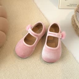 Spring Big Girls Velvet Mary Jane Shoes With Pom Pom Kids Flats Princess Dress Shoes for Party Wedding Children Flats 23-35