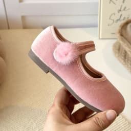 Spring Big Girls Velvet Mary Jane Shoes With Pom Pom Kids Flats Princess Dress Shoes for Party Wedding Children Flats 23-35