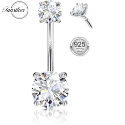 Fansilver 14G 925 Sterling Silver Belly Button Rings for Women Cubic Zirconia Navel Barbell Hypoallergenic Body Piercing Jewelry