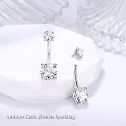Fansilver 14G 925 Sterling Silver Belly Button Rings for Women Cubic Zirconia Navel Barbell Hypoallergenic Body Piercing Jewelry