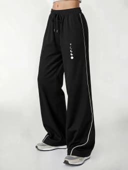 Women's Casual Pants, a Must-Have for Trendy Looks, Summer Casual Lazy Style Moon Phase and Star Track Print Color-Blocked Wide-Leg Casual Pants, Loose Fit with Strong Drape, Comfortable and Versatile Women's Casual Pants, Summer Daily Home Wear, Women's Clothing
