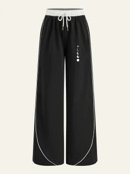 Women's Casual Pants, a Must-Have for Trendy Looks, Summer Casual Lazy Style Moon Phase and Star Track Print Color-Blocked Wide-Leg Casual Pants, Loose Fit with Strong Drape, Comfortable and Versatile Women's Casual Pants, Summer Daily Home Wear, Women's Clothing