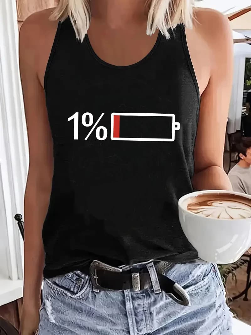 2026 Funny T-shirt Low Battery  Printed Vest Graphic Tank Top Women’s Sleeveless Crew Neck Casual Top for Summer Spring