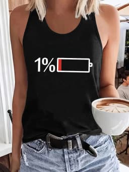 2026 Funny T-shirt Low Battery  Printed Vest Graphic Tank Top Women’s Sleeveless Crew Neck Casual Top for Summer Spring