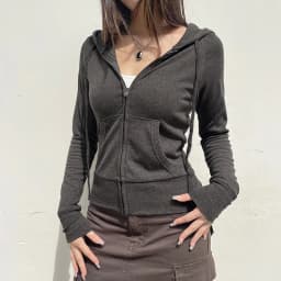 Spring and autumn new style American street plain-color ribbed hooded zipper pocket patchwork coat versatile casual jacket