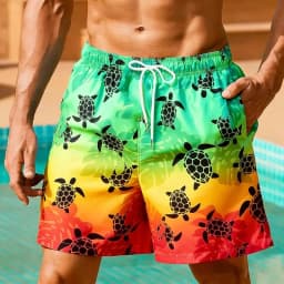 Artistic Tide Sea Turtle Graphic Print Beach Shorts Bold Creative Casual Outfit Wear For Summer Beach And Vacation Outings