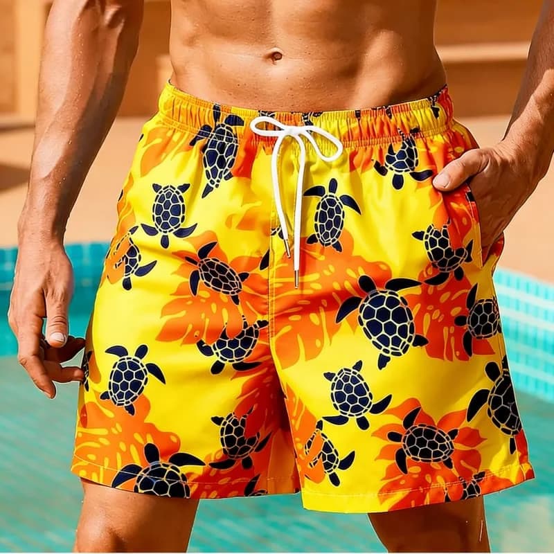 Artistic Tide Sea Turtle Graphic Print Beach Shorts Bold Creative Casual Outfit Wear For Summer Beach And Vacation Outings