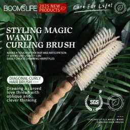 Personalized Boar Bristles Hair Brush Cork Handle Round Barrel Hair Comb for Curling  Anti Static Roller HairBrush Wood Combs