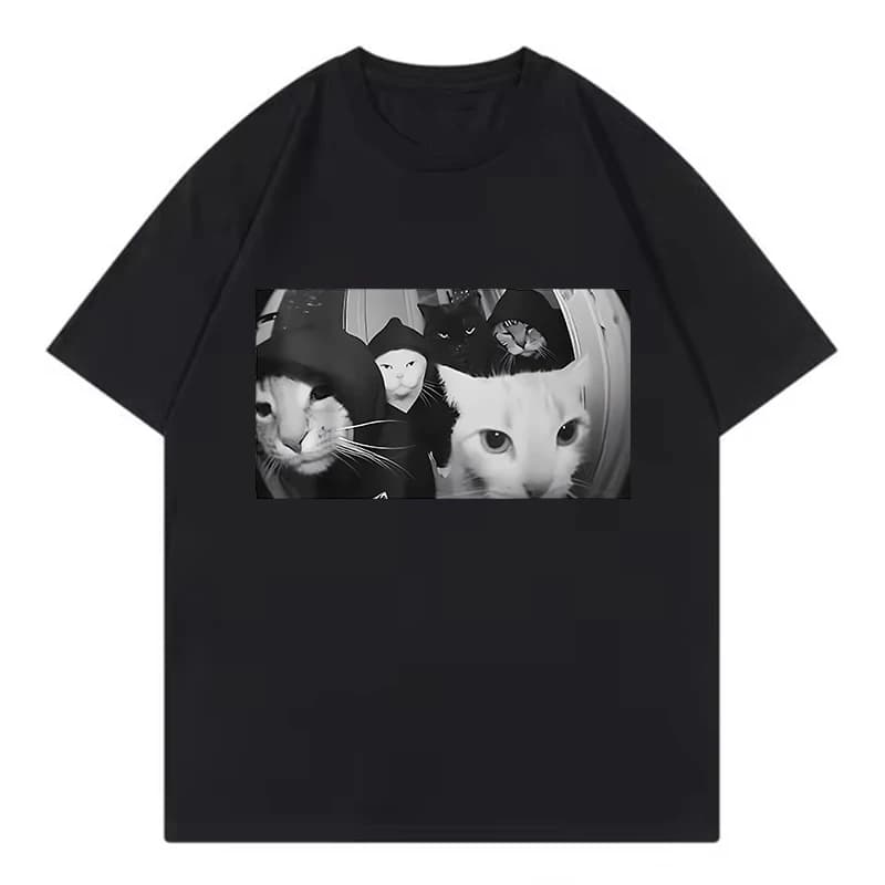 Streetwear Smoking Cat T Shirts Cat T-shirt Round Neck Short Sleeve Trendy Tee Shirt Streetwear Oversize Loose Tee