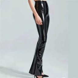 New PU Mirror Leather Pants European And American Womens High Waist Black Casual Flared Trousers Slim Fit Long Pants