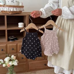 3-24M Summer Cute Baby Cami Bodysuit Cotton Spotted Fabric Sleeveless One Piece Clothes for Girls Black Infant Romper