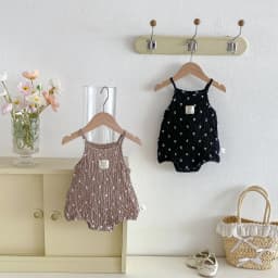 3-24M Summer Cute Baby Cami Bodysuit Cotton Spotted Fabric Sleeveless One Piece Clothes for Girls Black Infant Romper