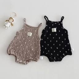 3-24M Summer Cute Baby Cami Bodysuit Cotton Spotted Fabric Sleeveless One Piece Clothes for Girls Black Infant Romper