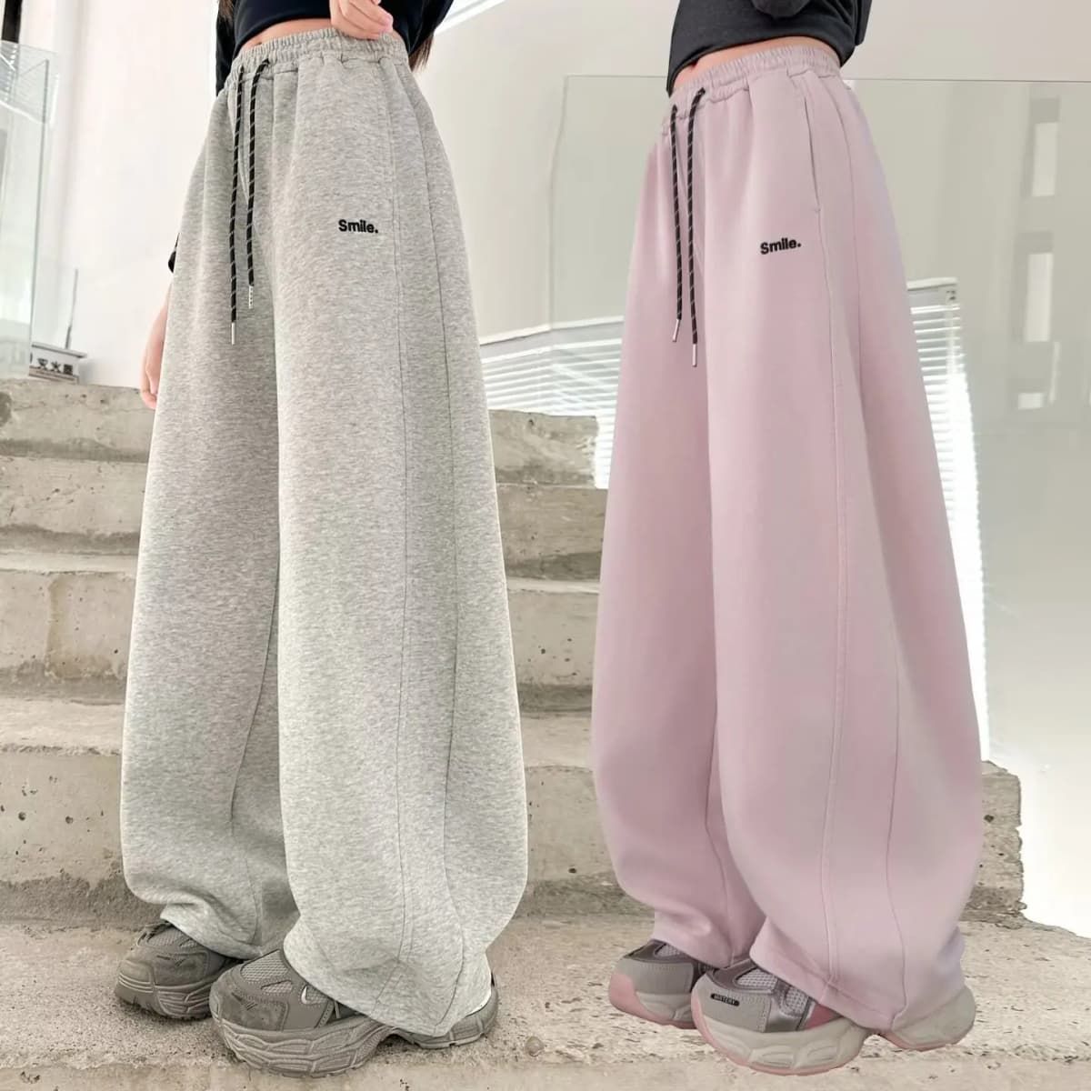 UNITIM Junior Girls Sweatpant Cotton Letter Embroidery Young Teens Girls Sports Pants Loose Elastic Waist Children Girls Trouser