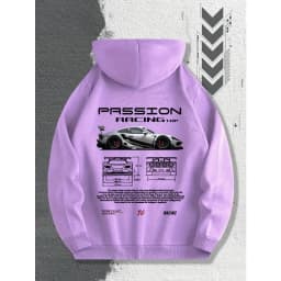 Men's Passion Racing Printed Hoodie, Racing and Sports Car Illustrations, Suitable for Daily Wear