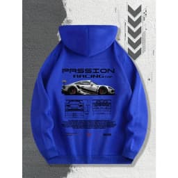 Men's Passion Racing Printed Hoodie, Racing and Sports Car Illustrations, Suitable for Daily Wear