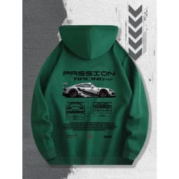 Men's Passion Racing Printed Hoodie, Racing and Sports Car Illustrations, Suitable for Daily Wear