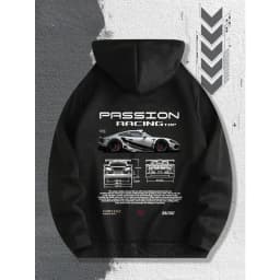 Men's Passion Racing Printed Hoodie, Racing and Sports Car Illustrations, Suitable for Daily Wear