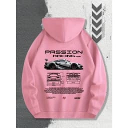 Men's Passion Racing Printed Hoodie, Racing and Sports Car Illustrations, Suitable for Daily Wear