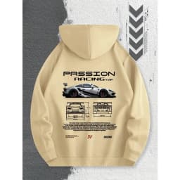 Men's Passion Racing Printed Hoodie, Racing and Sports Car Illustrations, Suitable for Daily Wear