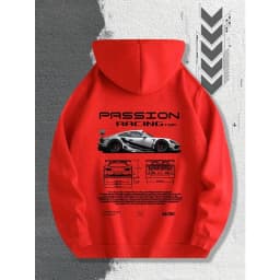 Men's Passion Racing Printed Hoodie, Racing and Sports Car Illustrations, Suitable for Daily Wear