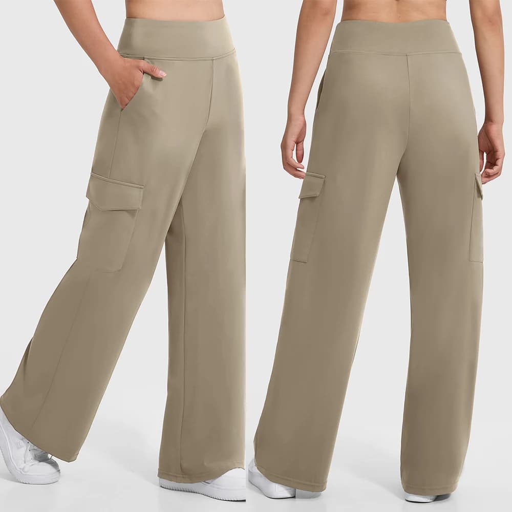 Kaki Casual Pants for Women Loose Straight Cargo Pants Versatile Wide Leg Pants With Pocket Summer Streetwear Trousers Female