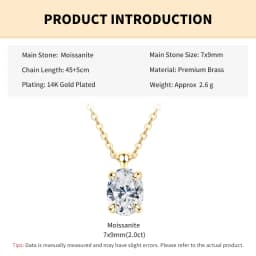Rrjzz Oval Cut 7x9mm D Color Moissanite Necklace for Women 2CT Solitaire Lab Imitation Diamond Charm Necklaces Jewelry Gifts