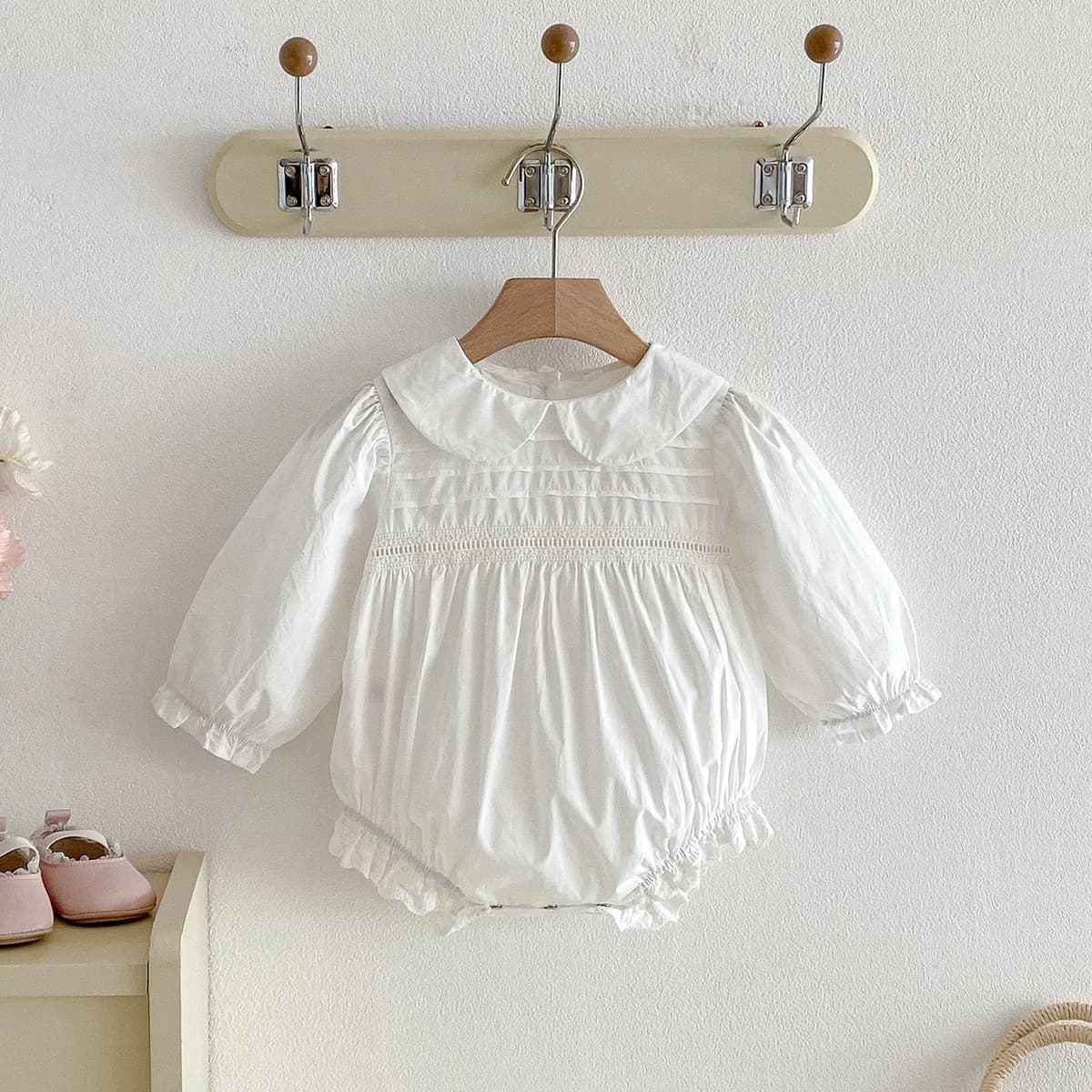 Spring Baby Girls Rompers Sweet Newborn Cozy Long Sleeve Peter Collar Onesies Baby Ruffles Bodysuits for Baby Girl Clothes 0-24M